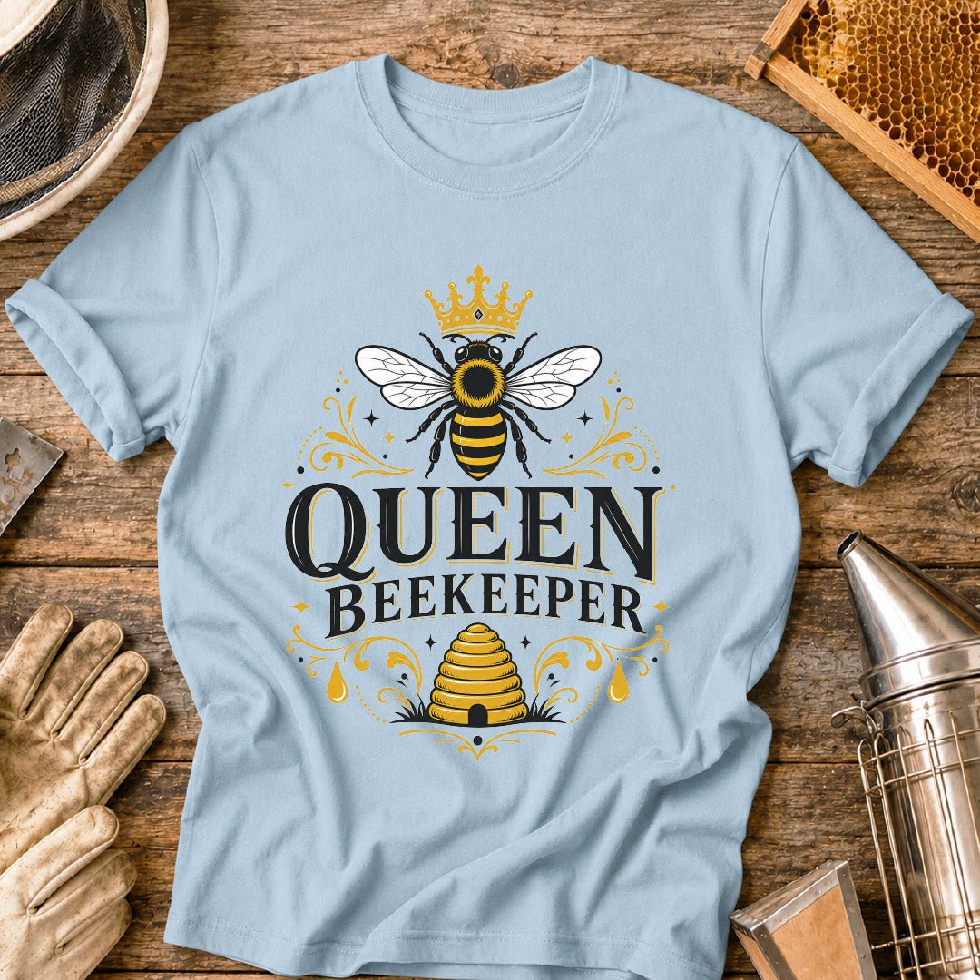 t-shirt, queen beekeeper shirt, queen bee tee, honeybee shirt, garden lover shirt, beekeeping shirt, beekeeper t-shirt, beekeeper gift, bee queen design, bee lover gift, apiary shirt
