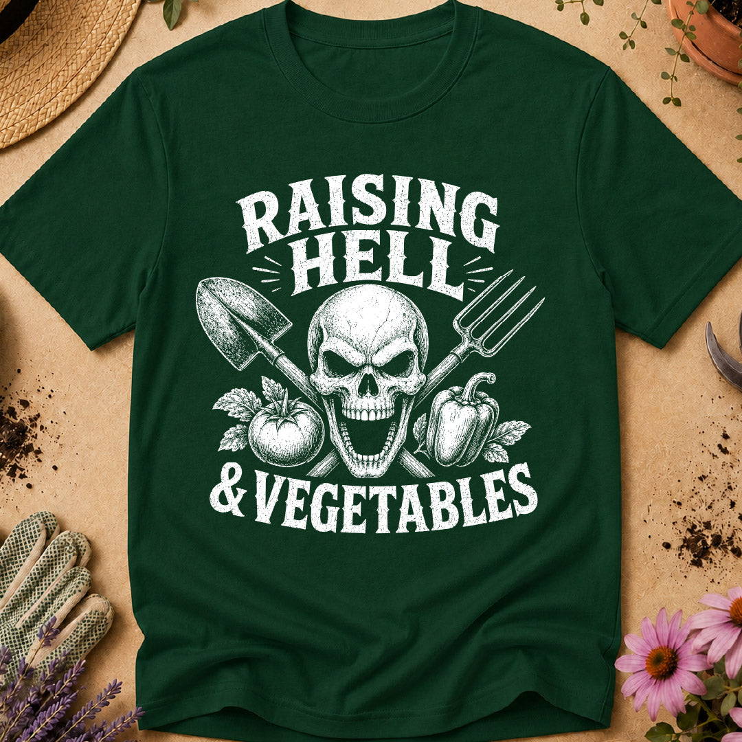 raising hell and vegetables, gardening shirt, funny gardener shirt, vegetable gardener shirt, skull gardening shirt, gardener gift, gardening humor, vegetable garden shirt, garden lover gift, badass gardener shirt