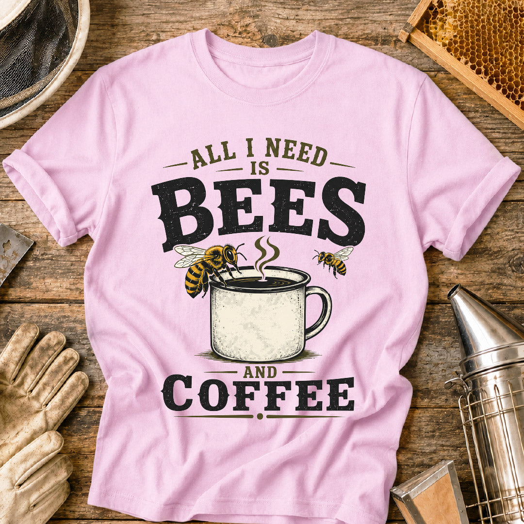 all i need is bees and coffee, beekeeper shirt, coffee lover shirt, funny beekeeper shirt, beekeeping gift, bee lover shirt, honey bee shirt, beekeeper gift, beekeeping humor, coffee and bees shirt