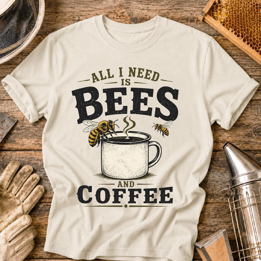 all i need is bees and coffee, beekeeper shirt, coffee lover shirt, funny beekeeper shirt, beekeeping gift, bee lover shirt, honey bee shirt, beekeeper gift, beekeeping humor, coffee and bees shirt