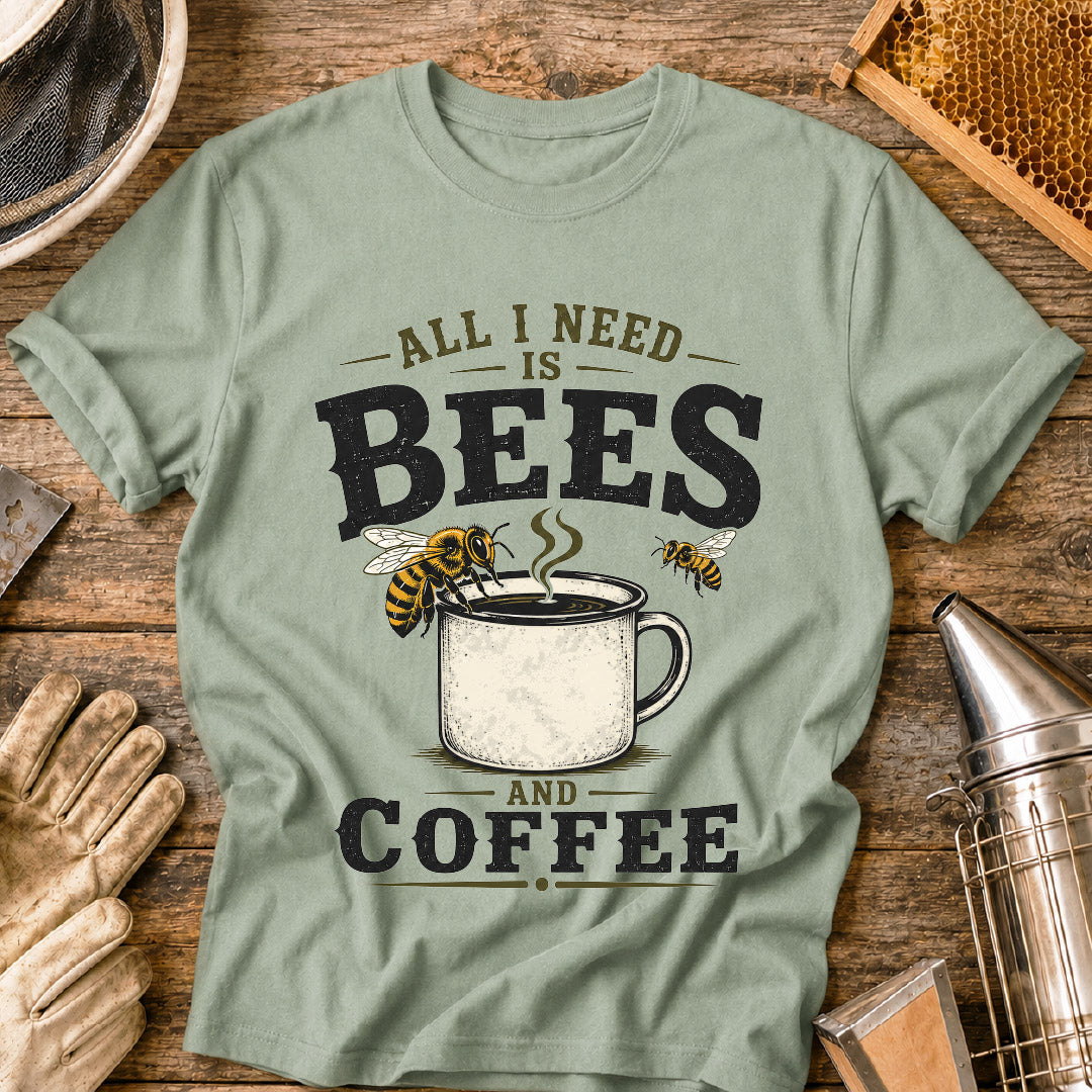 all i need is bees and coffee, beekeeper shirt, coffee lover shirt, funny beekeeper shirt, beekeeping gift, bee lover shirt, honey bee shirt, beekeeper gift, beekeeping humor, coffee and bees shirt