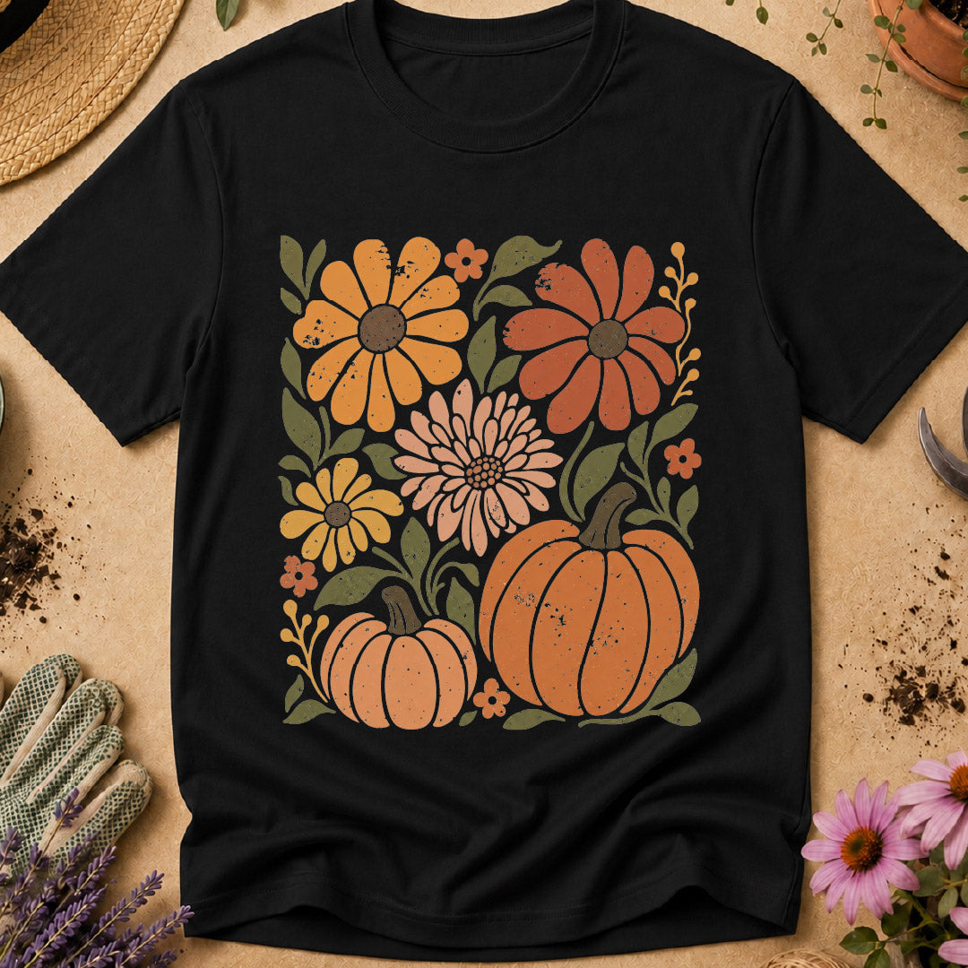pumpkin shirt, fall floral shirt, autumn shirt, pumpkin lover gift, vintage fall shirt, fall gardening shirt, floral pumpkin shirt, gardener gift, autumn garden shirt, retro floral shirt