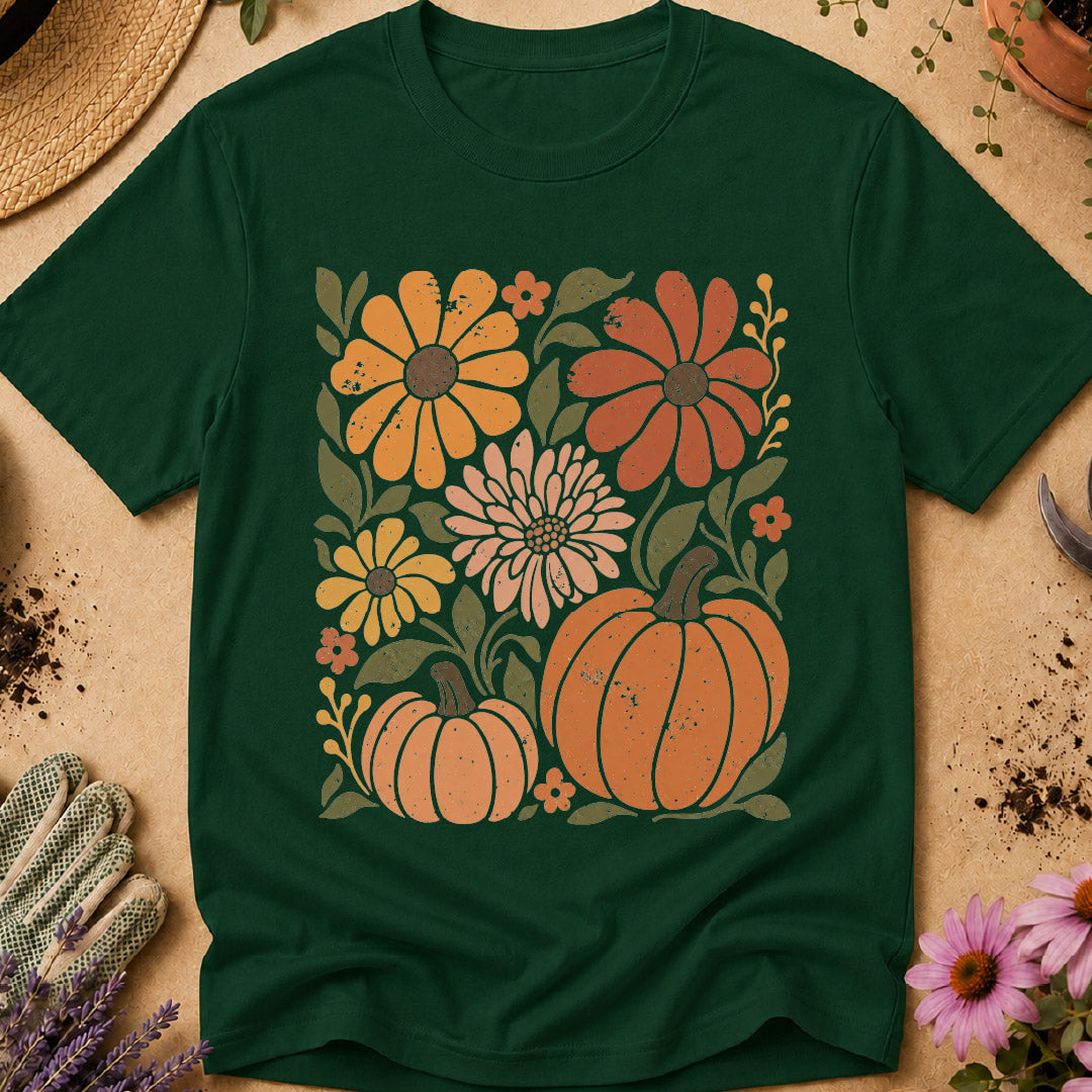 pumpkin shirt, fall floral shirt, autumn shirt, pumpkin lover gift, vintage fall shirt, fall gardening shirt, floral pumpkin shirt, gardener gift, autumn garden shirt, retro floral shirt