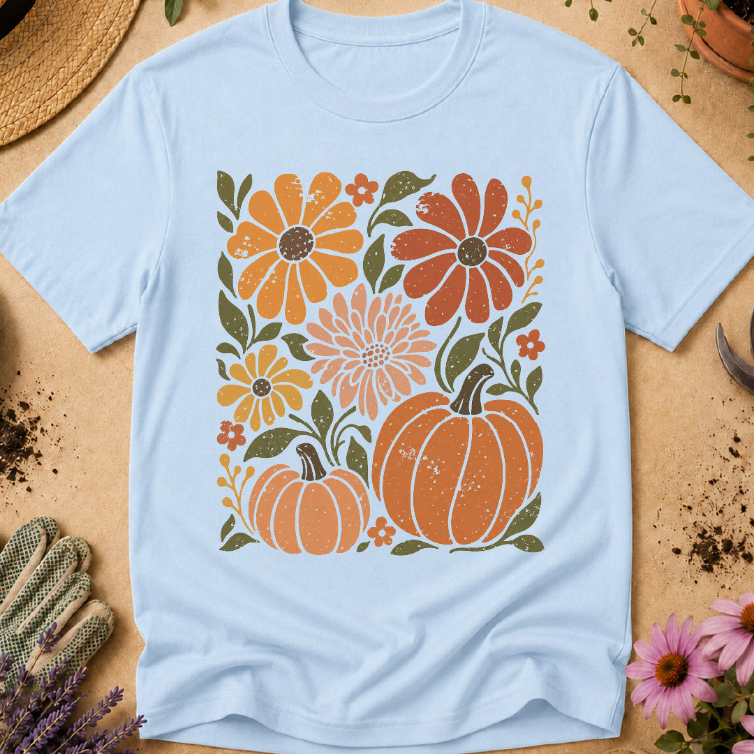 pumpkin shirt, fall floral shirt, autumn shirt, pumpkin lover gift, vintage fall shirt, fall gardening shirt, floral pumpkin shirt, gardener gift, autumn garden shirt, retro floral shirt