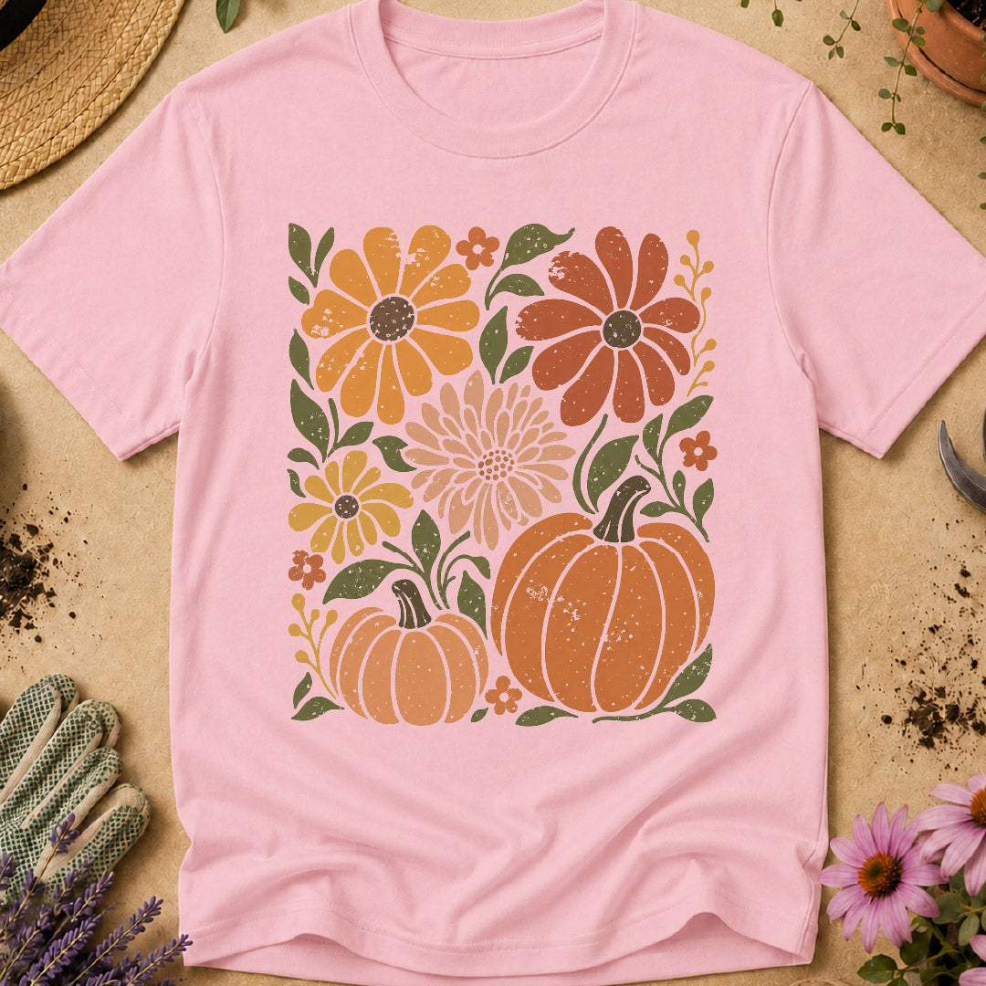 pumpkin shirt, fall floral shirt, autumn shirt, pumpkin lover gift, vintage fall shirt, fall gardening shirt, floral pumpkin shirt, gardener gift, autumn garden shirt, retro floral shirt