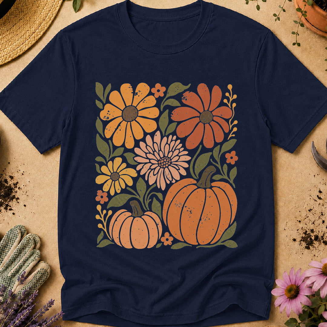 pumpkin shirt, fall floral shirt, autumn shirt, pumpkin lover gift, vintage fall shirt, fall gardening shirt, floral pumpkin shirt, gardener gift, autumn garden shirt, retro floral shirt