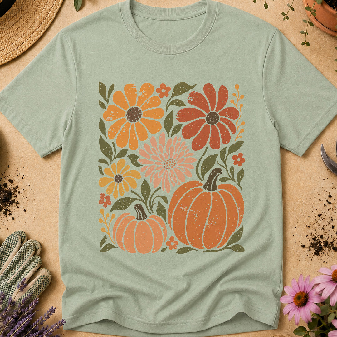 pumpkin shirt, fall floral shirt, autumn shirt, pumpkin lover gift, vintage fall shirt, fall gardening shirt, floral pumpkin shirt, gardener gift, autumn garden shirt, retro floral shirt