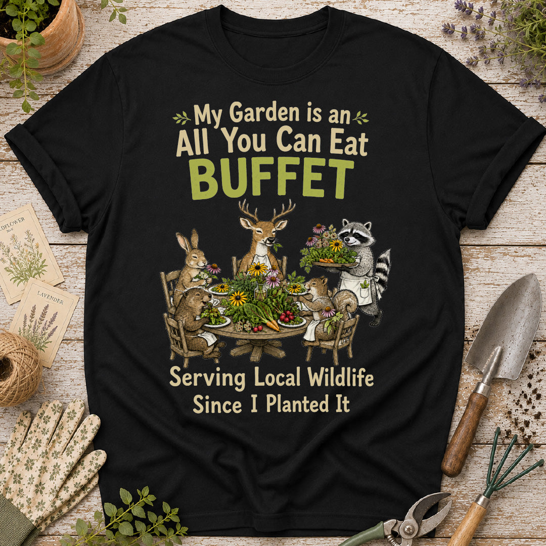 garden buffet shirt, funny gardening shirt, wildlife garden shirt, gardener gift, garden animal shirt, raccoon shirt, deer garden shirt, rabbit gardener shirt, backyard wildlife tee, nature lover gift