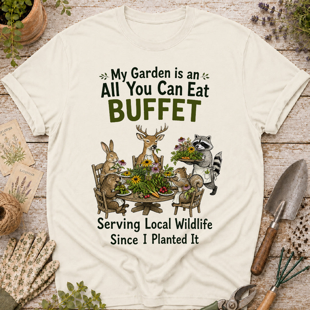 garden buffet shirt, funny gardening shirt, wildlife garden shirt, gardener gift, garden animal shirt, raccoon shirt, deer garden shirt, rabbit gardener shirt, backyard wildlife tee, nature lover gift