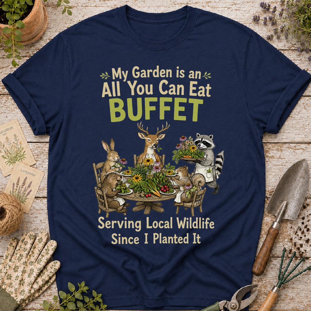 garden buffet shirt, funny gardening shirt, wildlife garden shirt, gardener gift, garden animal shirt, raccoon shirt, deer garden shirt, rabbit gardener shirt, backyard wildlife tee, nature lover gift