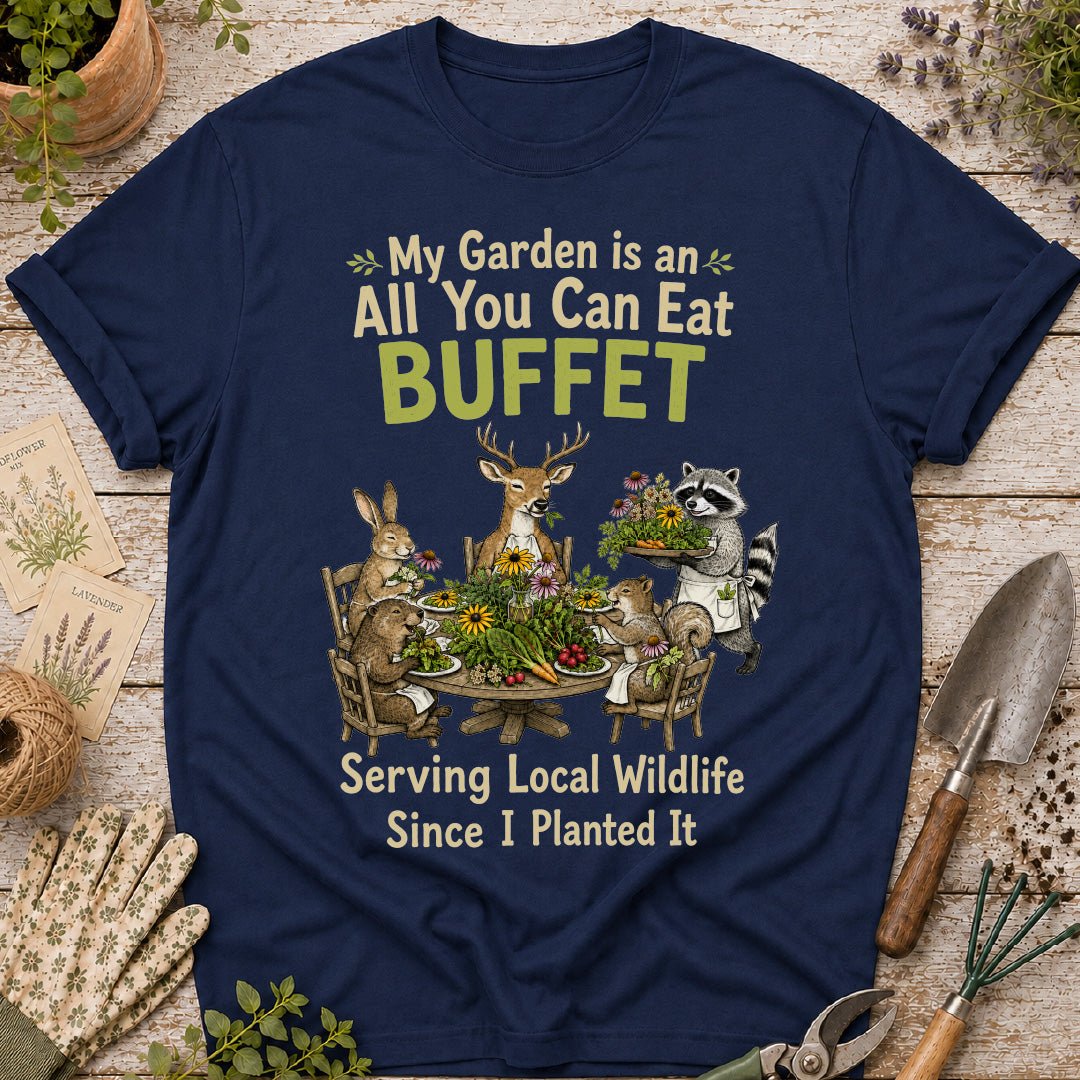 garden buffet shirt, funny gardening shirt, wildlife garden shirt, gardener gift, garden animal shirt, raccoon shirt, deer garden shirt, rabbit gardener shirt, backyard wildlife tee, nature lover gift