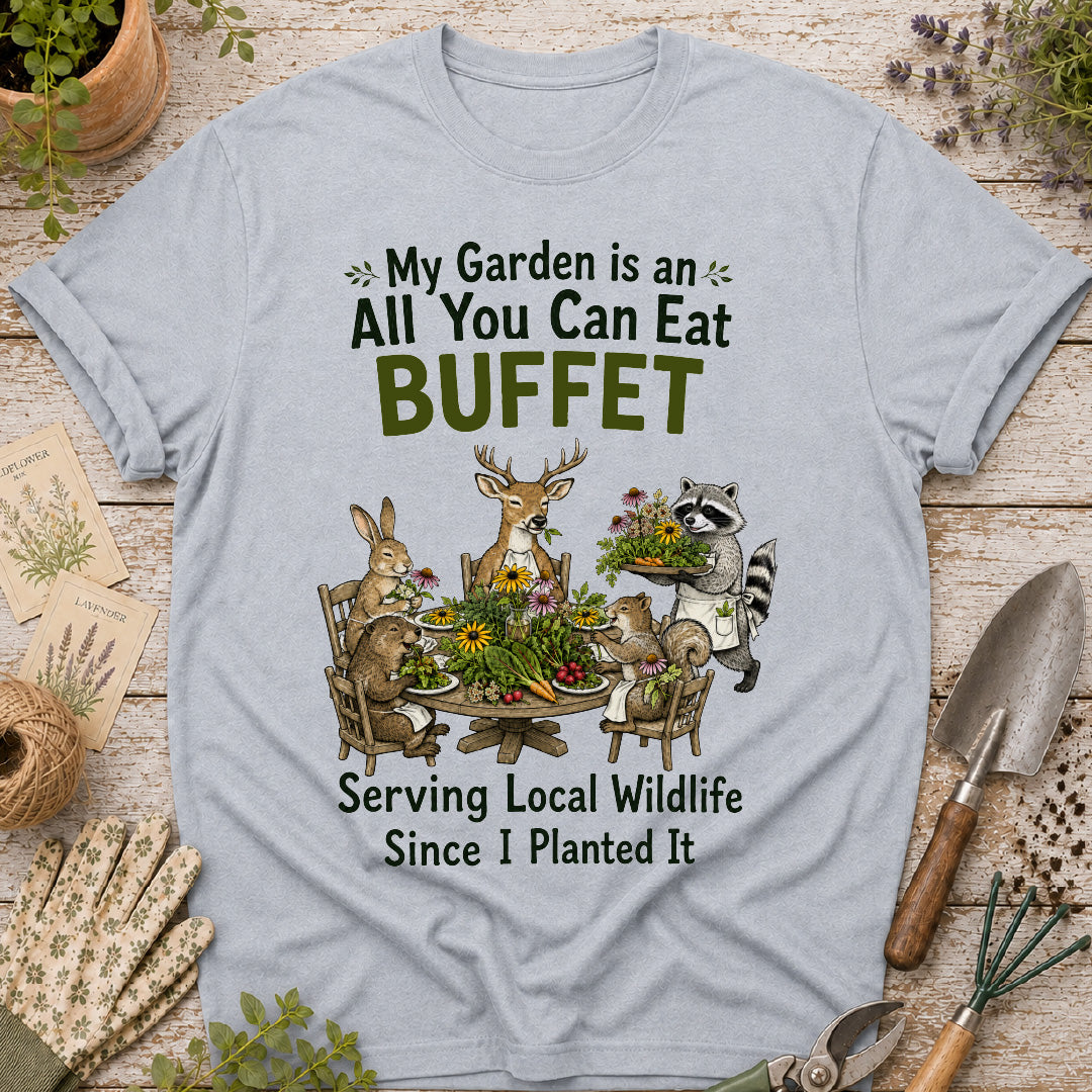 garden buffet shirt, funny gardening shirt, wildlife garden shirt, gardener gift, garden animal shirt, raccoon shirt, deer garden shirt, rabbit gardener shirt, backyard wildlife tee, nature lover gift