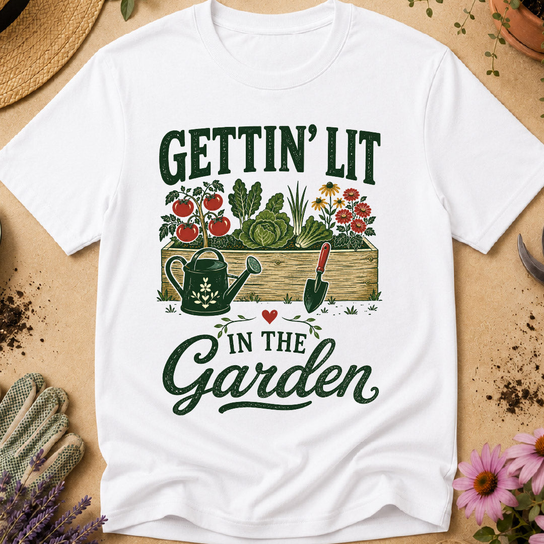 gettin lit in the garden, funny gardening shirt, gardener shirt, gardening humor, gardener gift, garden lover shirt, vegetable gardener, backyard gardening, gardening gift, garden life shirt