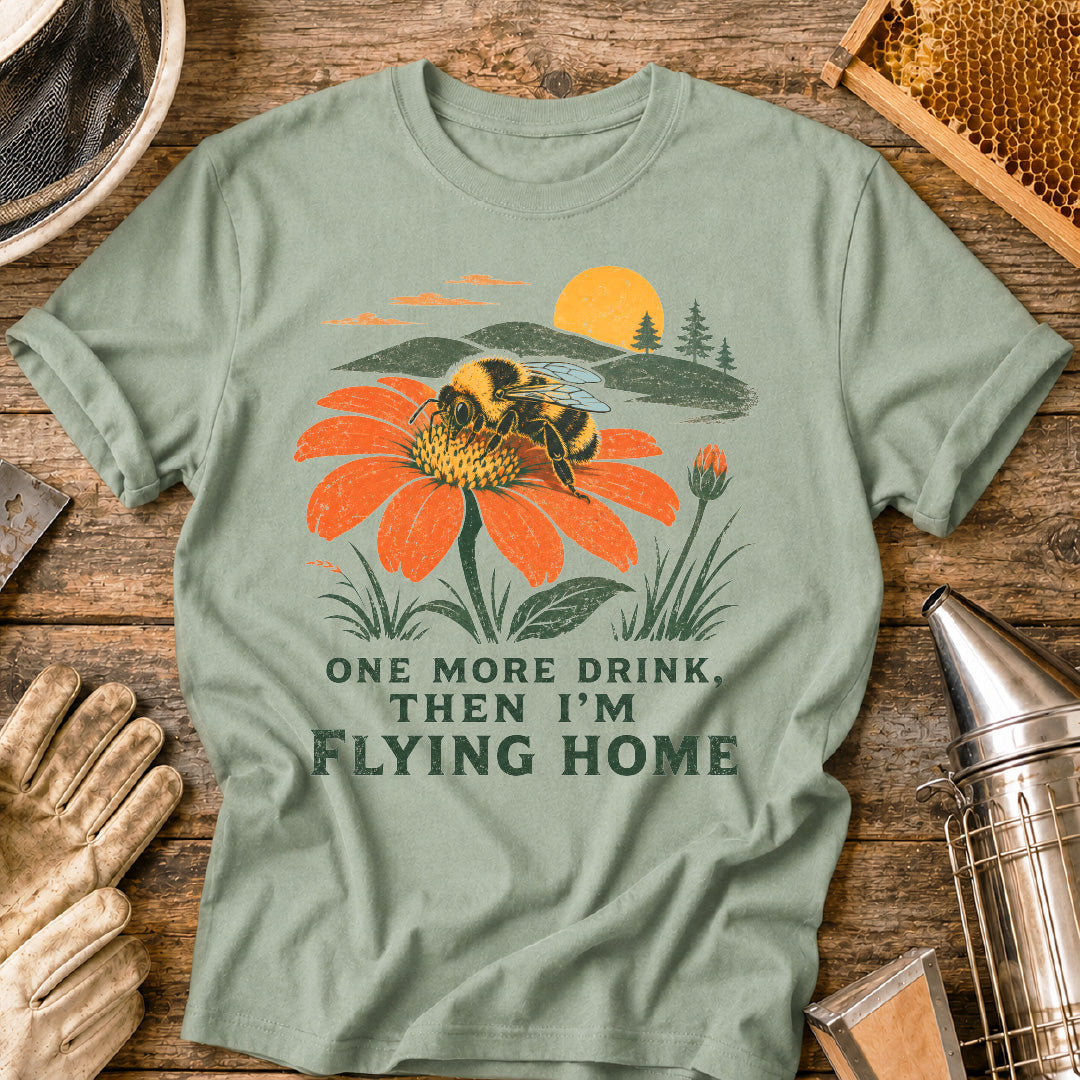 one more drink then i’m flying home, funny bee shirt, bumblebee shirt, beekeeper gift, pollinator shirt, bee lover gift, vintage nature shirt, national park style shirt, gardener gift, wildflower bee design