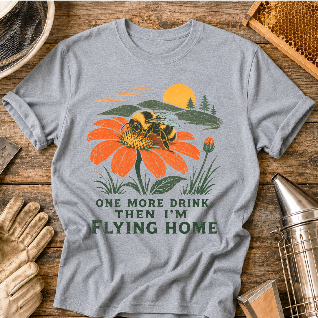 one more drink then i’m flying home, funny bee shirt, bumblebee shirt, beekeeper gift, pollinator shirt, bee lover gift, vintage nature shirt, national park style shirt, gardener gift, wildflower bee design