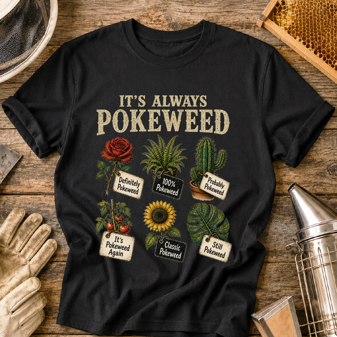 it’s always pokeweed, funny gardening shirt, plant identification humor, gardener gift, botanical t shirt, plant lover shirt, gardening meme shirt, pokeweed joke, funny plant shirt, gifts for gardeners