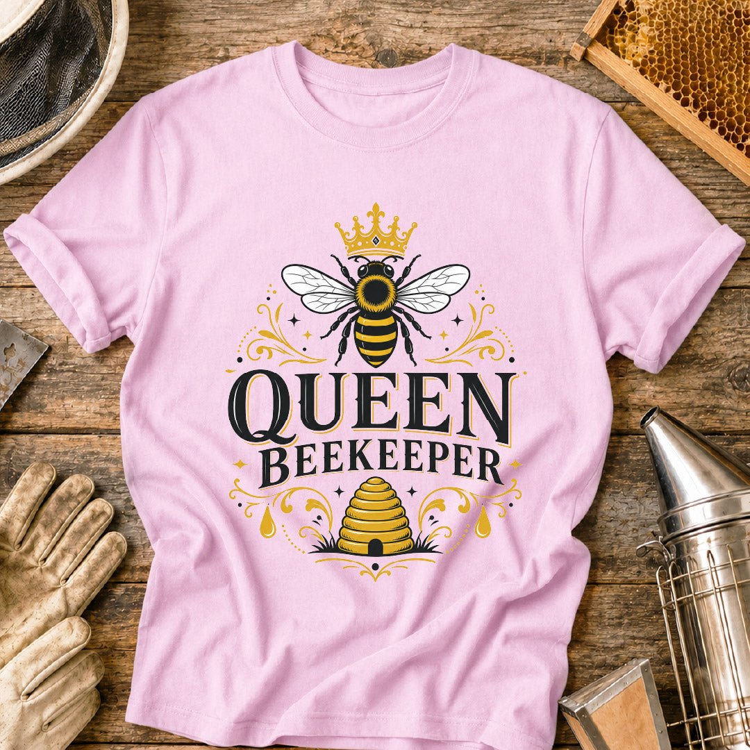 t-shirt, queen beekeeper shirt, queen bee tee, honeybee shirt, garden lover shirt, beekeeping shirt, beekeeper t-shirt, beekeeper gift, bee queen design, bee lover gift, apiary shirt
