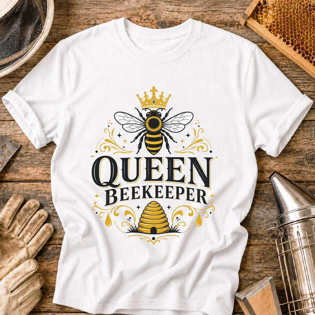 t-shirt, queen beekeeper shirt, queen bee tee, honeybee shirt, garden lover shirt, beekeeping shirt, beekeeper t-shirt, beekeeper gift, bee queen design, bee lover gift, apiary shirt

