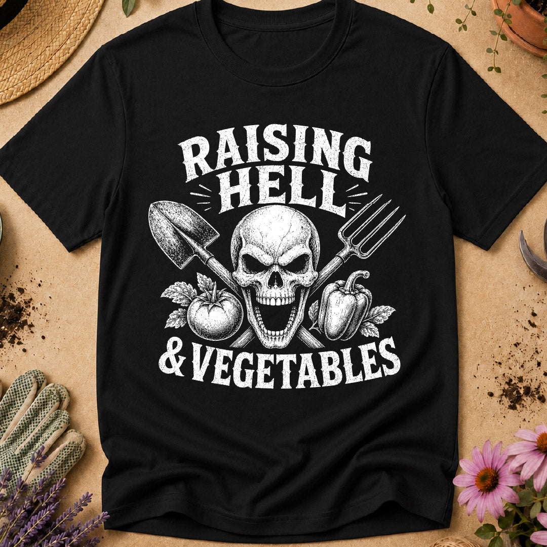raising hell and vegetables, gardening shirt, funny gardener shirt, vegetable gardener shirt, skull gardening shirt, gardener gift, gardening humor, vegetable garden shirt, garden lover gift, badass gardener shirt