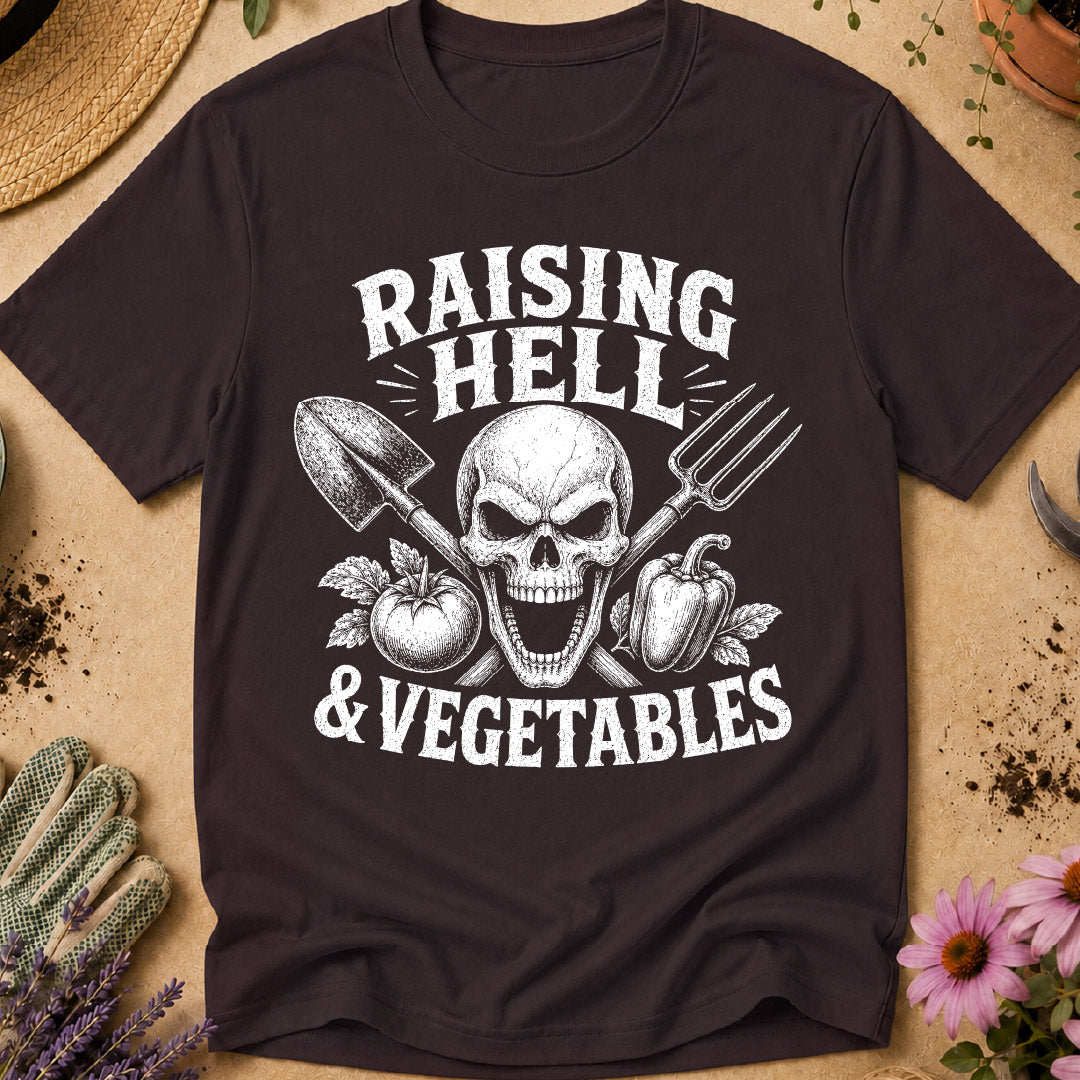 raising hell and vegetables, gardening shirt, funny gardener shirt, vegetable gardener shirt, skull gardening shirt, gardener gift, gardening humor, vegetable garden shirt, garden lover gift, badass gardener shirt