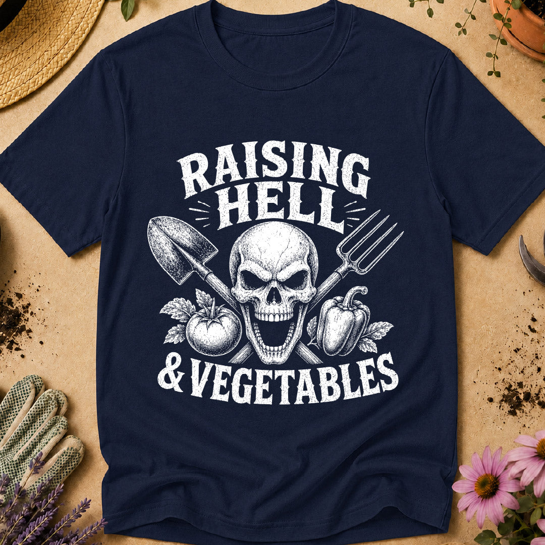 raising hell and vegetables, gardening shirt, funny gardener shirt, vegetable gardener shirt, skull gardening shirt, gardener gift, gardening humor, vegetable garden shirt, garden lover gift, badass gardener shirt