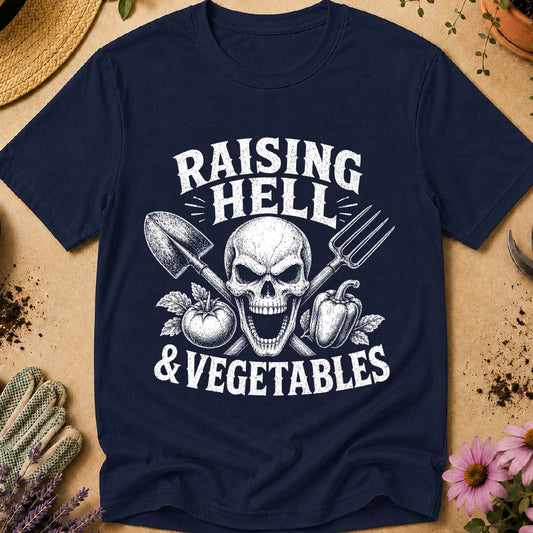 raising hell and vegetables, gardening shirt, funny gardener shirt, vegetable gardener shirt, skull gardening shirt, gardener gift, gardening humor, vegetable garden shirt, garden lover gift, badass gardener shirt