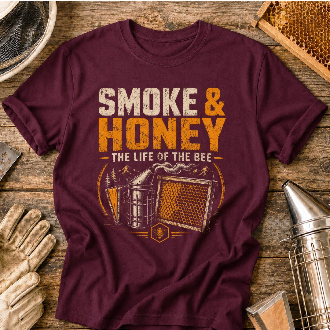 vintage beekeeper tee, t-shirt, smoke and honey shirt, honeybee shirt, honey maker gift, hive life shirt, beekeeping shirt, beekeeper gift, bee smoker shirt, bee lover gift, apiary shirt
