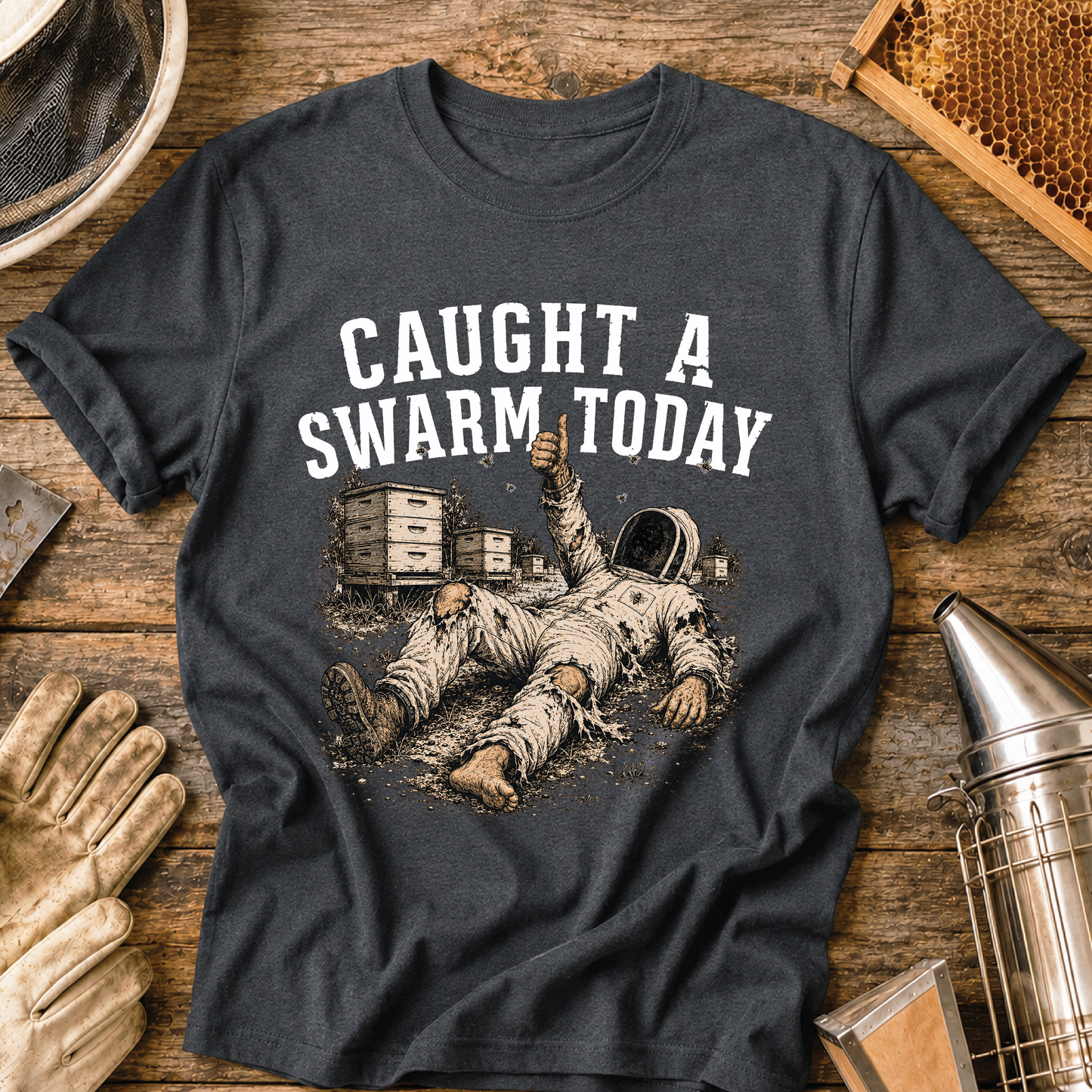 caught a swarm today, swarm catcher shirt, beekeeper shirt, funny beekeeper gift, beekeeping humor, apiary life, bee yard apparel, honey bee shirt, beekeeper gift, beekeeping t-shirt