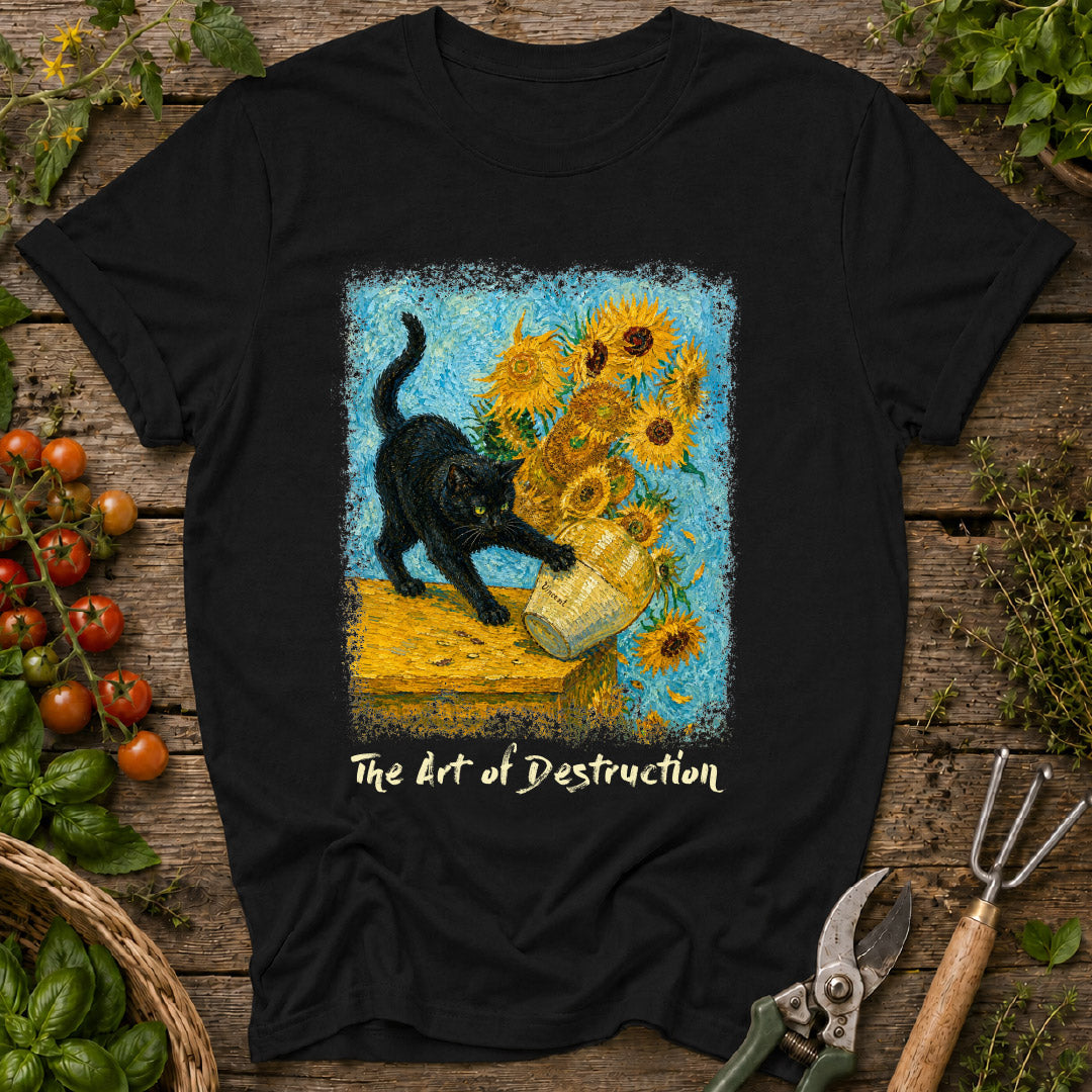 Vincent Van Gogh's Sunflowers & Cat T-Shirt